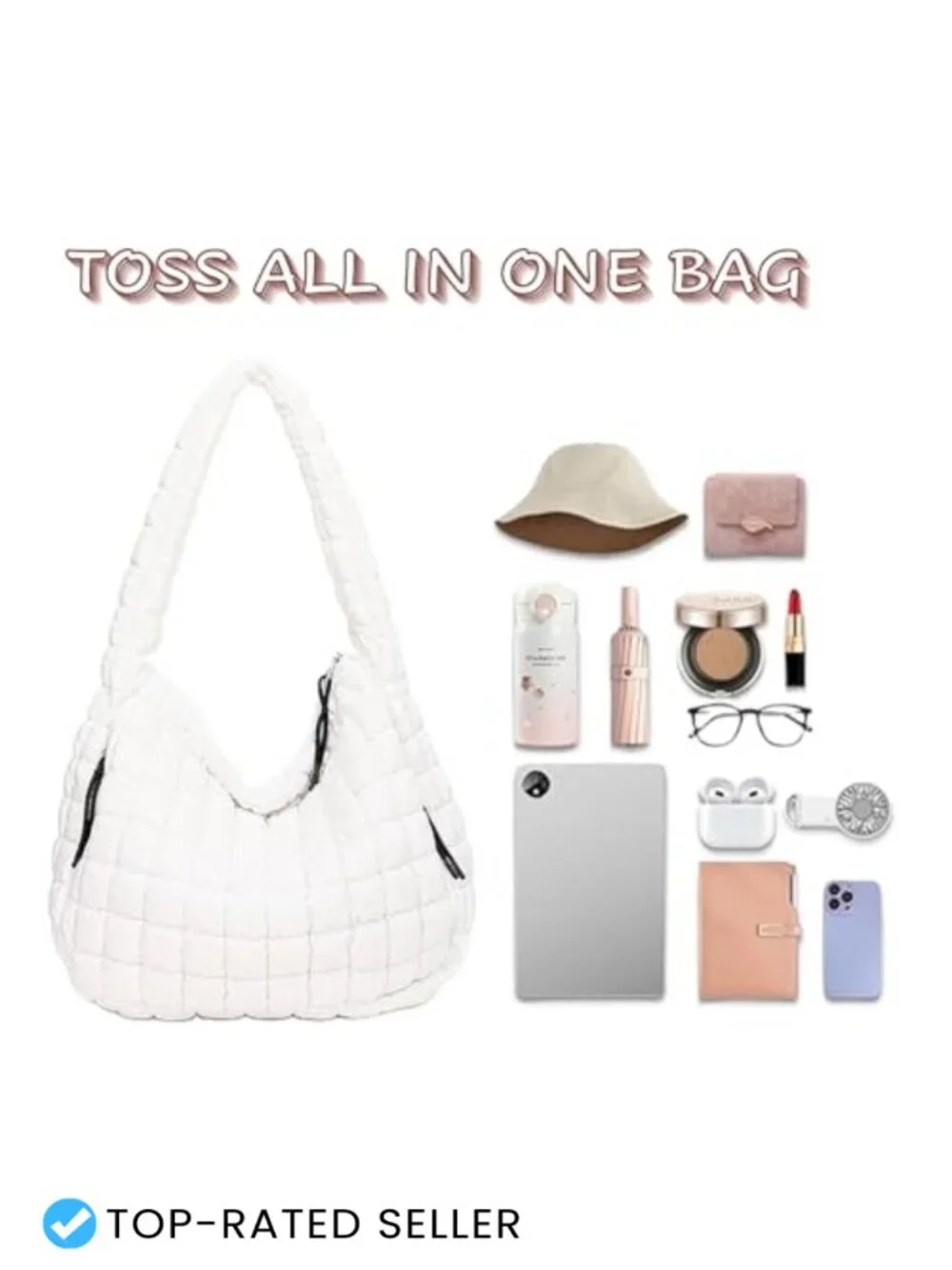 Quilted Puffer Hobo Bag, Large Nylon Crossbody Shoulder Tote
